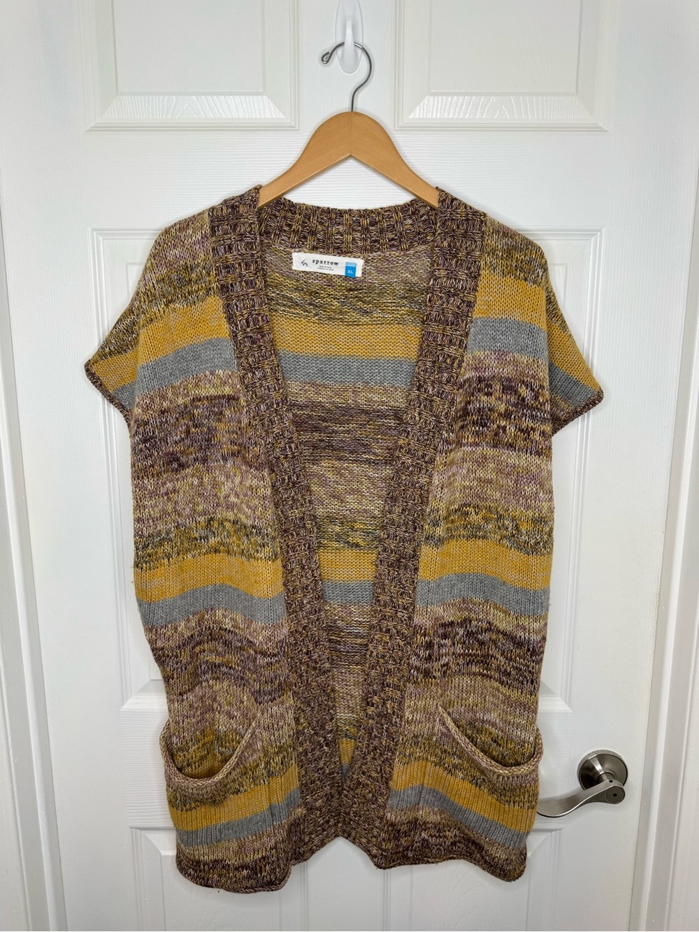 Anthropologie Sparrow Knit Cardigan Vest | Size XL Multi-Color Striped Boho Laye